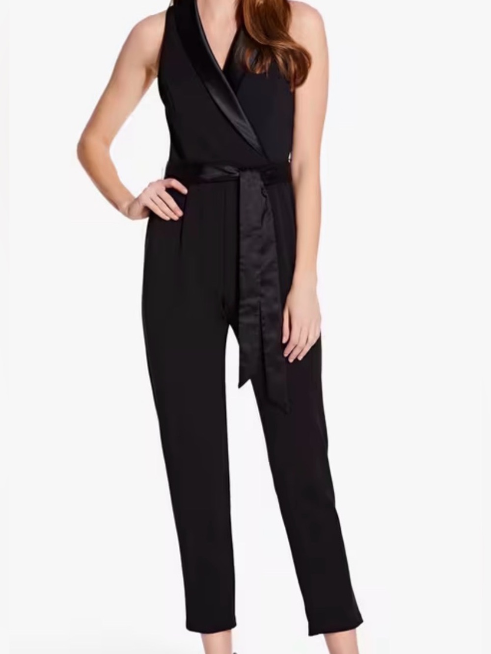 Adrianna Papell Black Satin-Trim Sleeveless Jumpsuit - Size 6